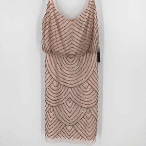 Adrianna Papell Beaded Blush Gold Pink Blousin Dress Art Deco Festive 8